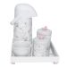 Kit Higiene Espelho Potes, Garrafa, Molhadeira e Capa Passarinho Rosa Quarto Bebê Menina