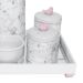 Kit Higiene Espelho Potes, Garrafa, Molhadeira e Capa Passarinho Rosa Quarto Bebê Menina