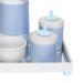 Kit Higiene Espelho Potes, Garrafa, Molhadeira e Capa Provençal Azul Quarto Bebê Menino