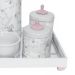 Kit Higiene Espelho Potes, Garrafa, Molhadeira e Capa Provençal Rosa Quarto Bebê Menina