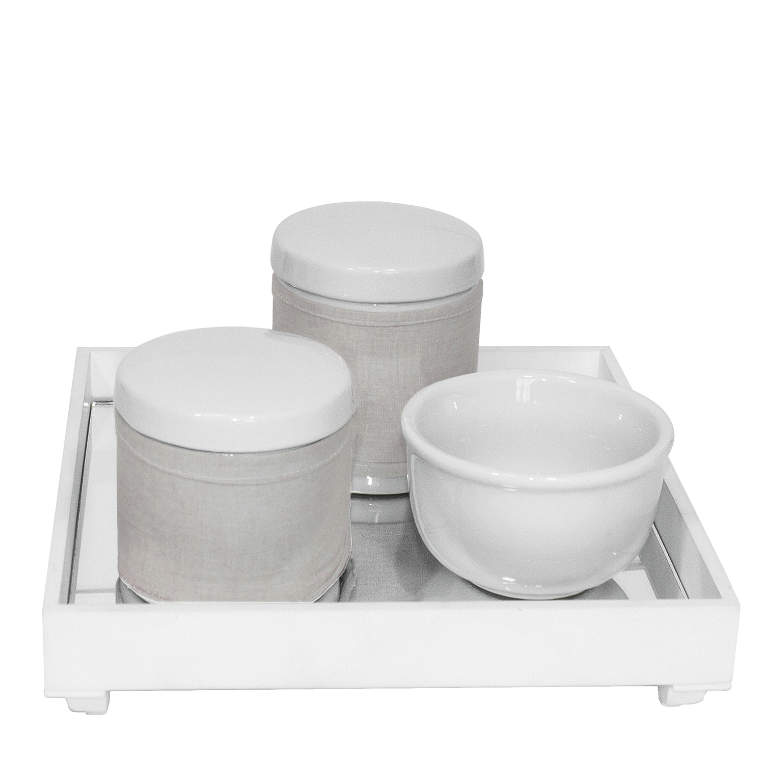 Kit Higiene Espelho Potes, Molhadeira e Capa Branco Quarto Bebê Unissex