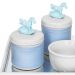 Kit Higiene Espelho Potes, Molhadeira e Capa Cavalinho Azul Quarto Bebê Menino
