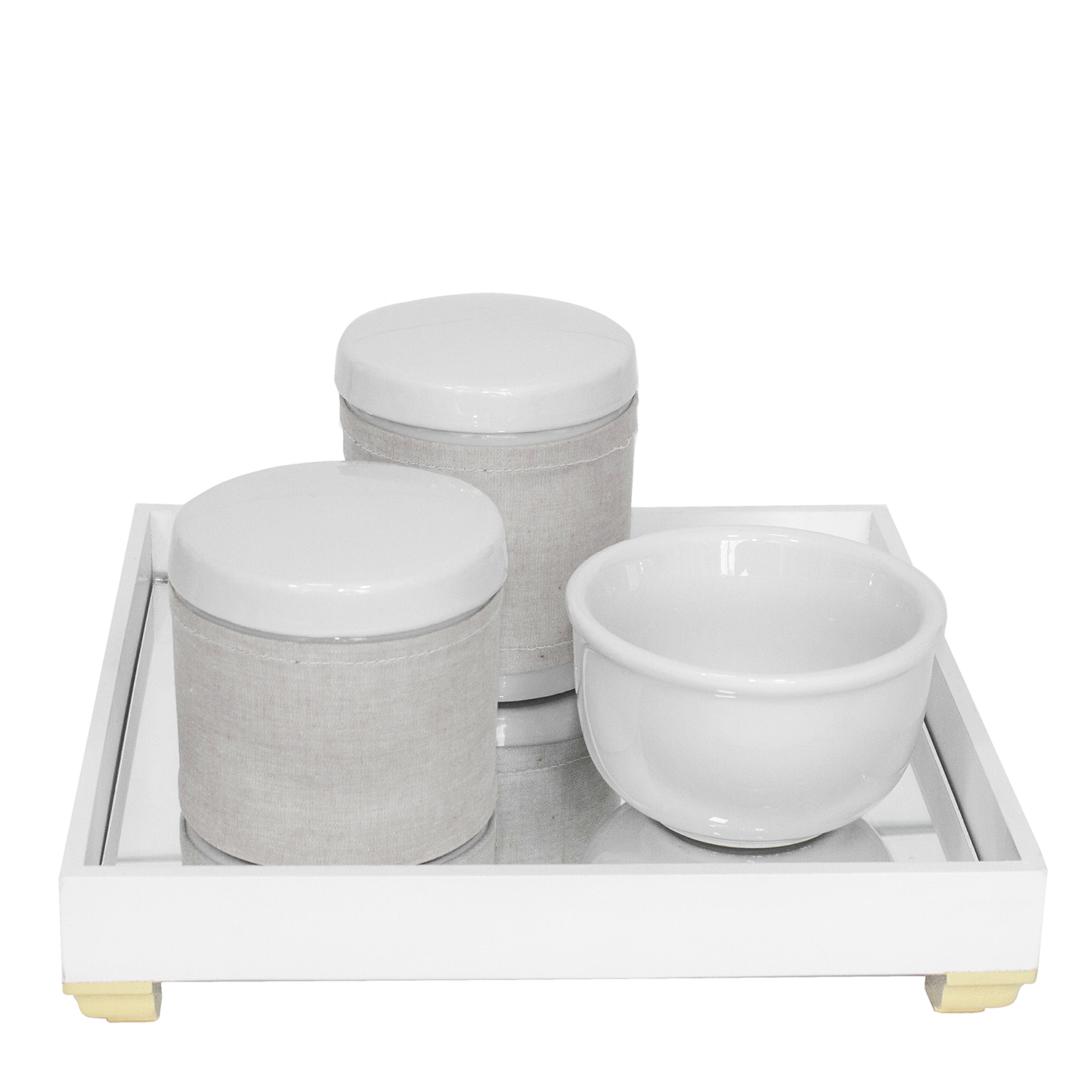 Kit Higiene Espelho Potes, Molhadeira e Capa Dourado Quarto Bebê Unissex