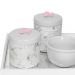 Kit Higiene Espelho Potes, Molhadeira e Capa Flor de Liz Rosa Quarto Bebê Menina