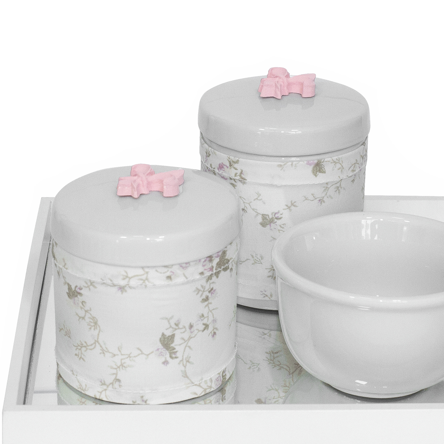 Kit Higiene Espelho Potes, Molhadeira e Capa Flor de Liz Rosa Quarto Bebê Menina