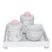 Kit Higiene Espelho Potes, Molhadeira e Capa Nuvem Rosa Quarto Bebê Menina