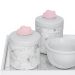 Kit Higiene Espelho Potes, Molhadeira e Capa Nuvem Rosa Quarto Bebê Menina