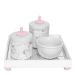 Kit Higiene Espelho Potes, Molhadeira e Capa Provençal Rosa Quarto Bebê Menina