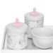 Kit Higiene Espelho Potes, Molhadeira e Capa Provençal Rosa Quarto Bebê Menina