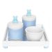 Kit Higiene Espelho Potes, Molhadeira e Capa Ursinho Azul Quarto Bebê Menino