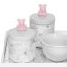 Kit Higiene Espelho Potes, Molhadeira e Capa Ursinho Rosa Quarto Bebê Menina