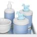 Kit Higiene Espelho Potes, Molhadeira, Porta Álcool-Gel e Capa Cavalinho Azul Quarto Bebê Menino
