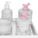 Kit Higiene Espelho Potes, Molhadeira, Porta Álcool-Gel e Capa Cavalinho Rosa Quarto Bebê Menina
