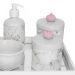 Kit Higiene Espelho Potes, Molhadeira, Porta Álcool-Gel e Capa Coroa Rosa Quarto Bebê Menina
