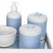 Kit Higiene Espelho Potes, Molhadeira, Porta Álcool-Gel e Capa Flor de Liz Azul Quarto Bebê Menino