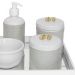 Kit Higiene Espelho Potes, Molhadeira, Porta Álcool-Gel e Capa Flor de Liz Dourado Quarto Bebê Unissex