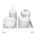 Kit Higiene Espelho Potes, Molhadeira, Porta Álcool-Gel e Capa Flor de Liz Prata Quarto Bebê Unissex
