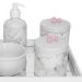 Kit Higiene Espelho Potes, Molhadeira, Porta Álcool-Gel e Capa Flor de Liz Rosa Quarto Bebê Menina