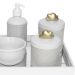 Kit Higiene Espelho Potes, Molhadeira, Porta Álcool-Gel e Capa Nuvem Dourado Quarto Bebê Unissex