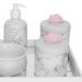 Kit Higiene Espelho Potes, Molhadeira, Porta Álcool-Gel e Capa Nuvem Rosa Quarto Bebê Menina