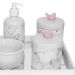Kit Higiene Espelho Potes, Molhadeira, Porta Álcool-Gel e Capa Passarinho Rosa Quarto Bebê Menina