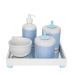 Kit Higiene Espelho Potes, Molhadeira, Porta Álcool-Gel e Capa Provençal Azul Quarto Bebê Menino