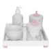 Kit Higiene Espelho Potes, Molhadeira, Porta Álcool-Gel e Capa Provençal Rosa Quarto Bebê Menina