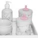 Kit Higiene Espelho Potes, Molhadeira, Porta Álcool-Gel e Capa Provençal Rosa Quarto Bebê Menina