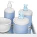 Kit Higiene Espelho Potes, Molhadeira, Porta Álcool-Gel e Capa Ursinho Azul Quarto Bebê Menino