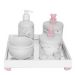 Kit Higiene Espelho Potes, Molhadeira, Porta Álcool-Gel e Capa Ursinho Rosa Quarto Bebê Menina