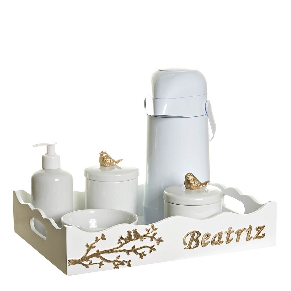 Kit Higiene Pássaros Com 6 Peças E Nome Do Bebê Quarto Bebê