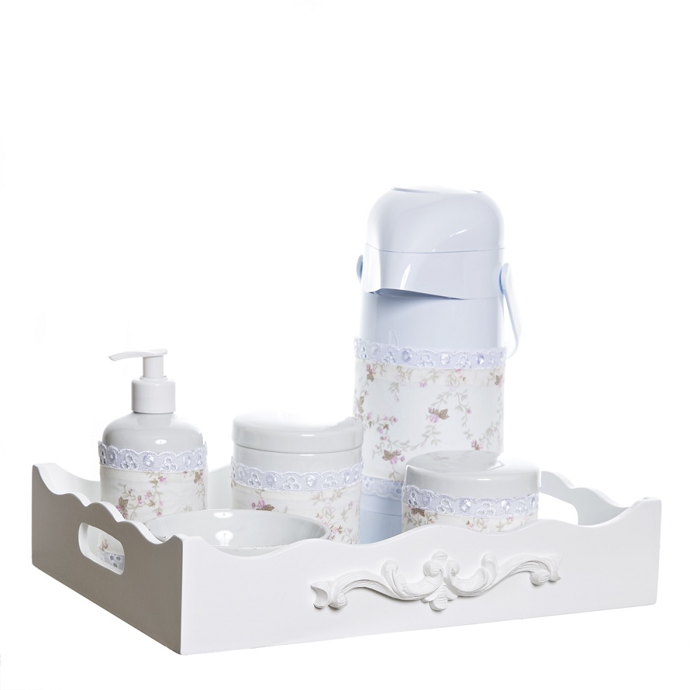 Kit Higiene Resina Arabesco Com Porta Ãlcool-Gel E Capa Quarto Bebê Infantil