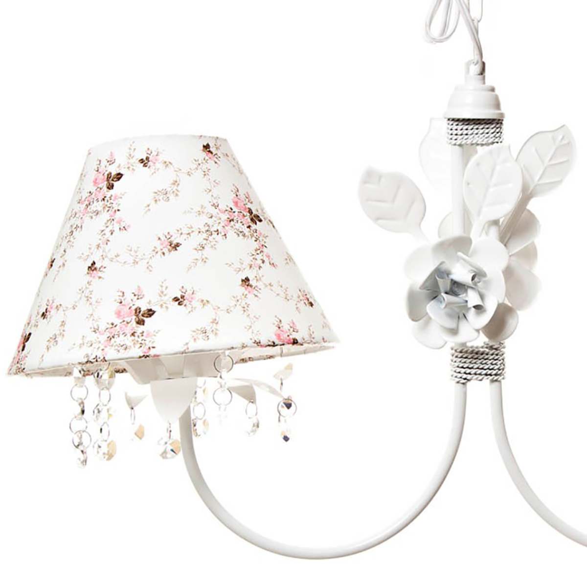 Lustre 2L Primavera Cristais 2 Flores G Branco Quarto Bebê Infantil Menina