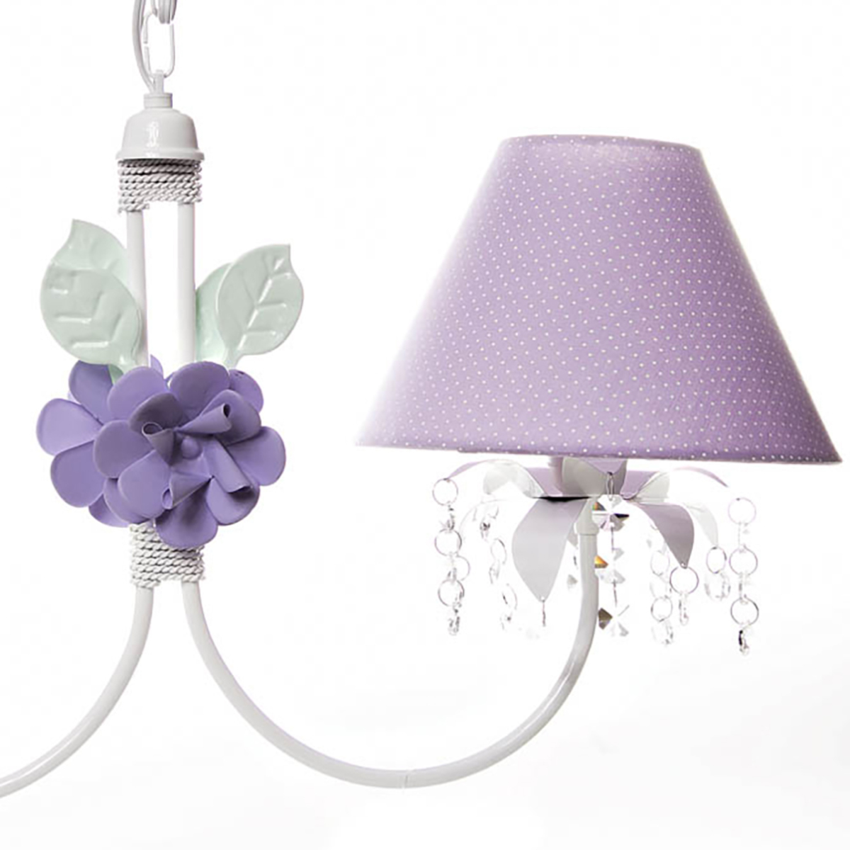 Lustre 2L Primavera Cristais 2 Flores G Lilás Quarto Bebê Infantil Menina