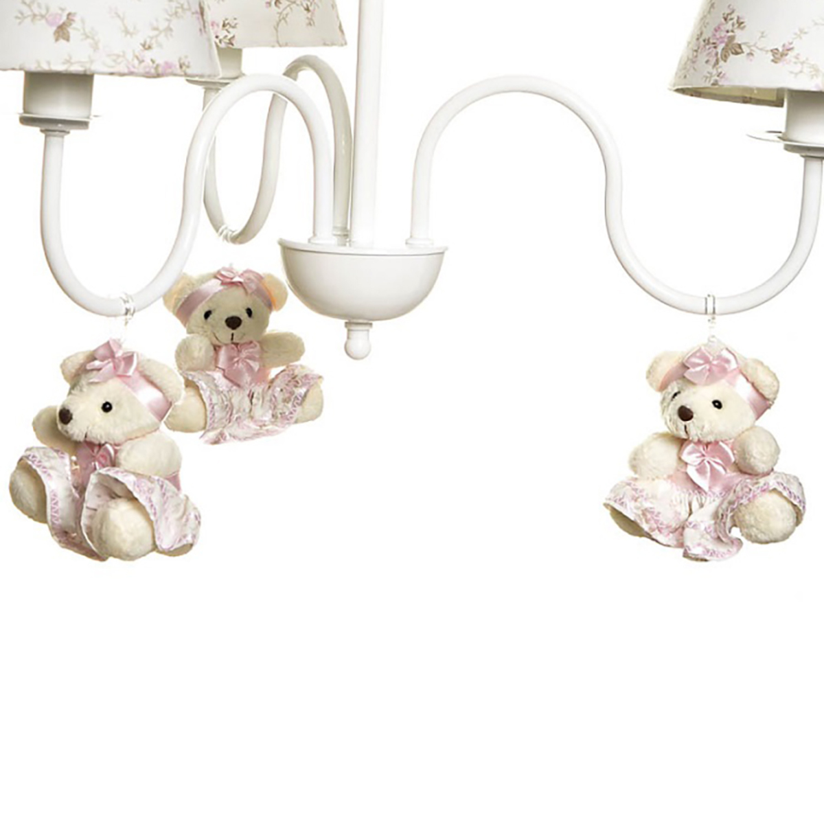 Lustre 3L Simples Com 3 Ursinhas De Tiara Quarto Bebê Infantil