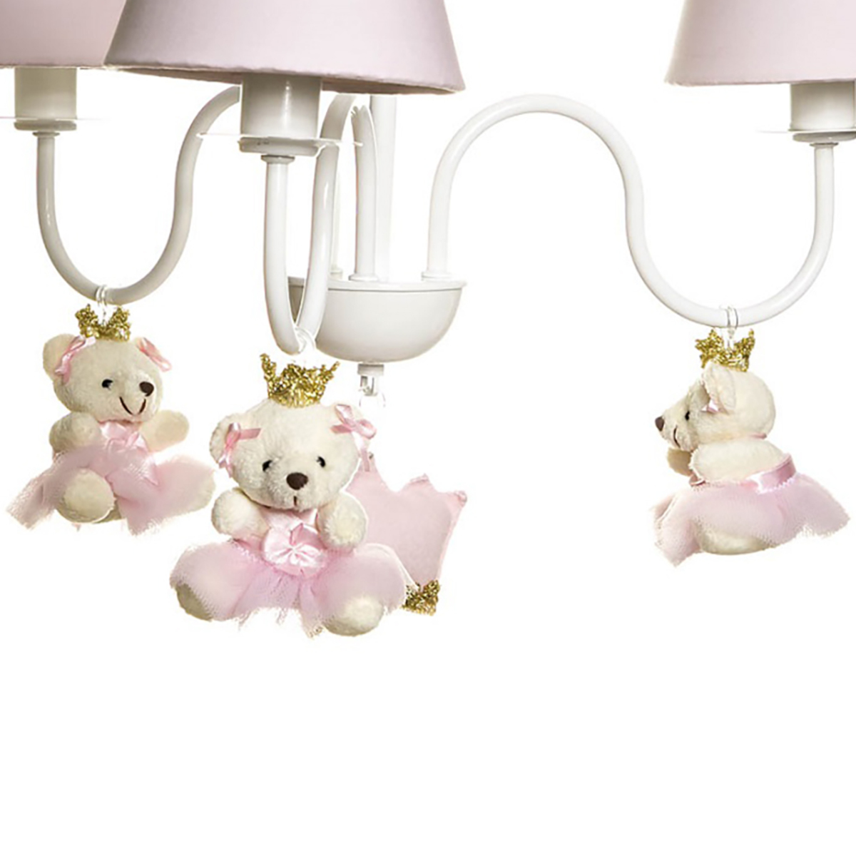 Lustre 3L Simples Com 3 Ursinhas Princesas Quarto Bebê Infantil