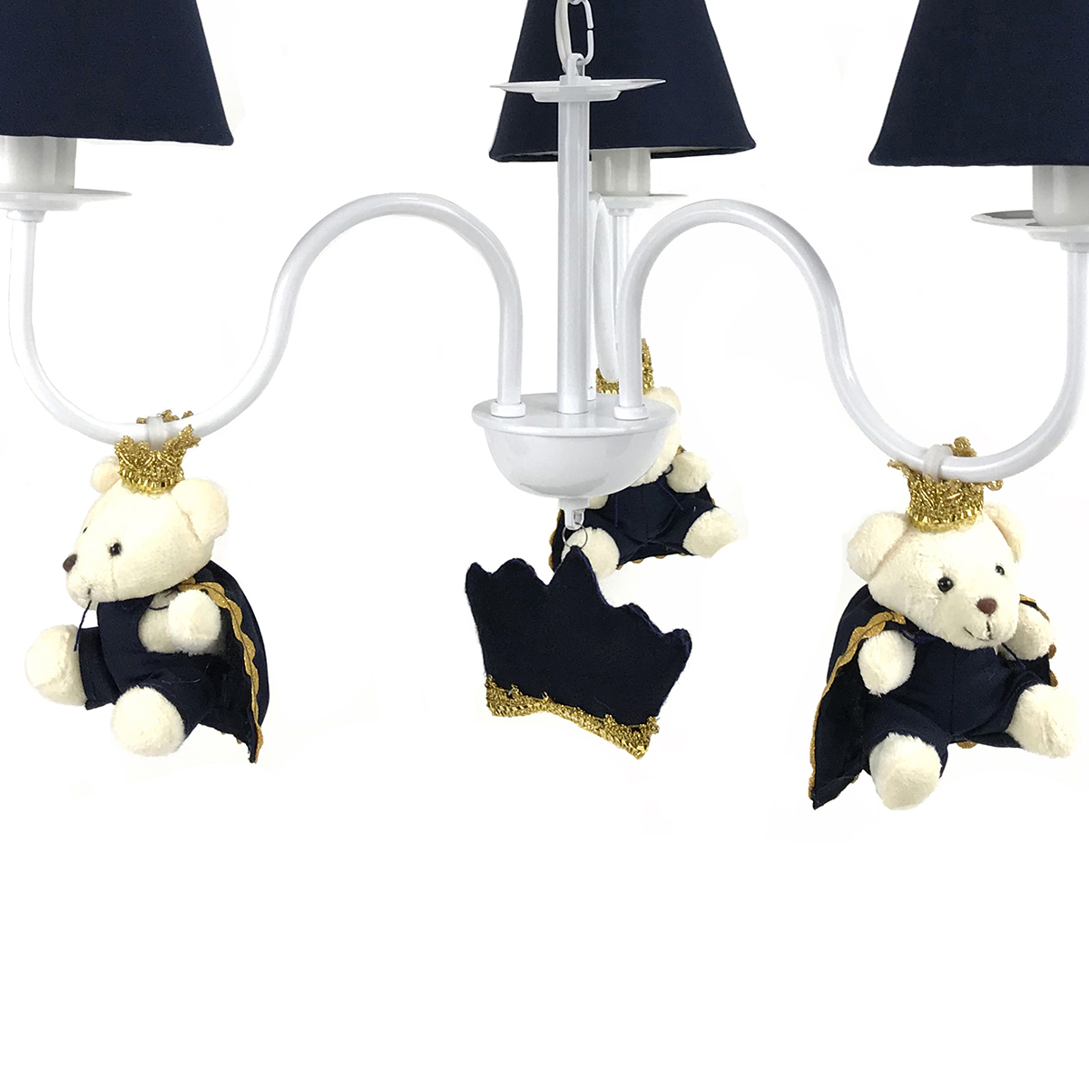 Lustre 3L Simples Com 3 Ursinhos Príncipes Marinho Quarto Bebê Infantil
