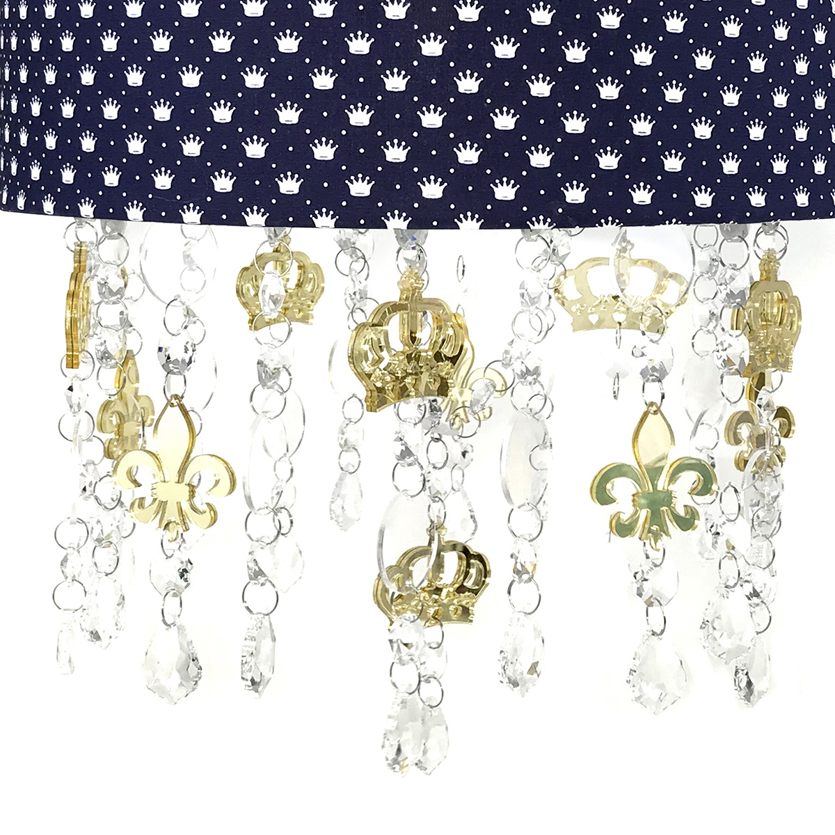Lustre Tubular Cristais Coroas Douradas Quarto Bebê Infantil Menino