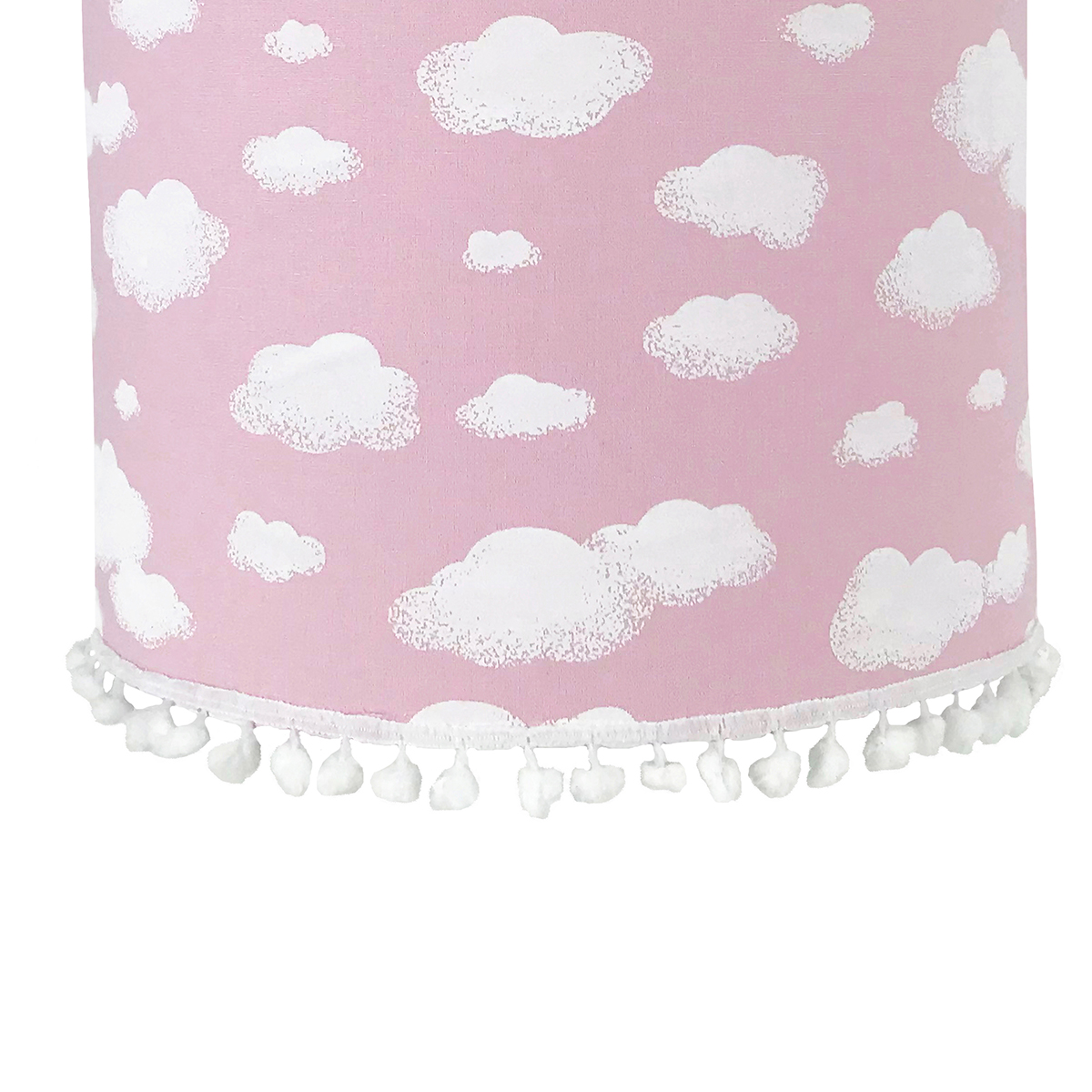 Lustre Tubular Pompom Nuvem Rosa Quarto Bebê Infantil Menina
