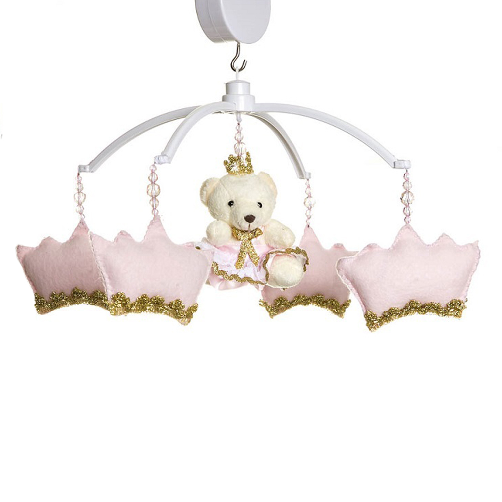 Móbile Musical Corôas Rosa E Ursinha Quarto Bebê Menina