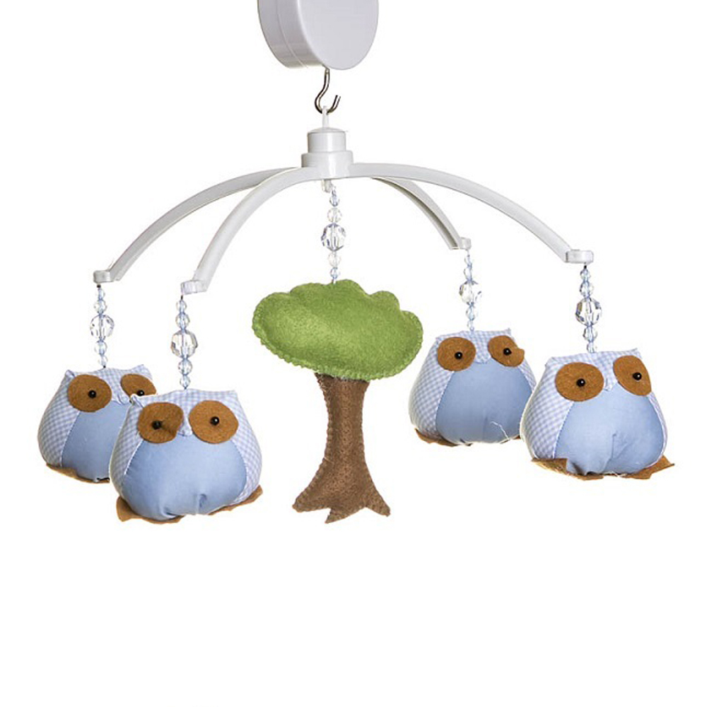Móbile Musical Corujas Azuis Quarto Bebê Menino