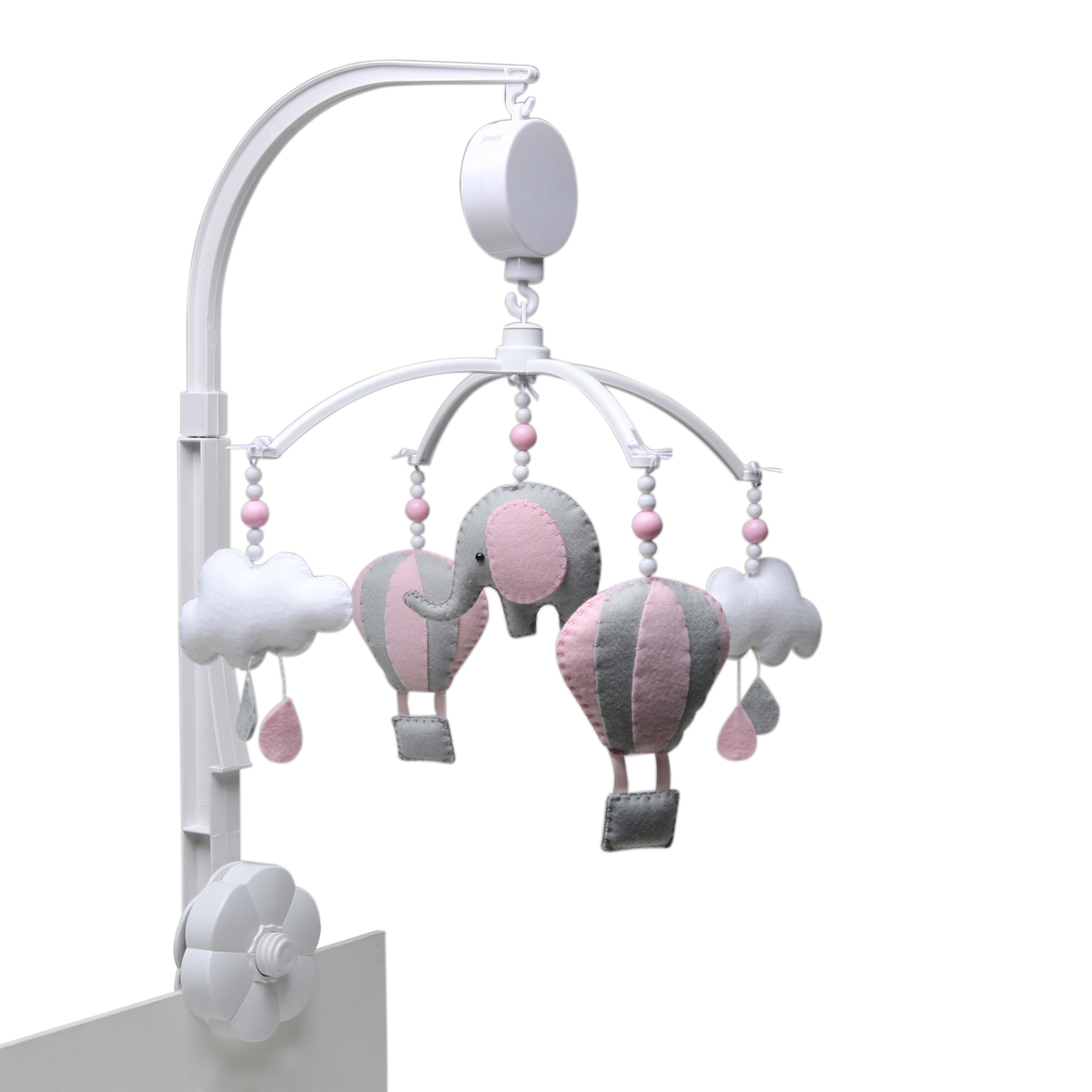 Móbile Musical Elefante Balão Rosa Quarto Bebê Infantil Menina
