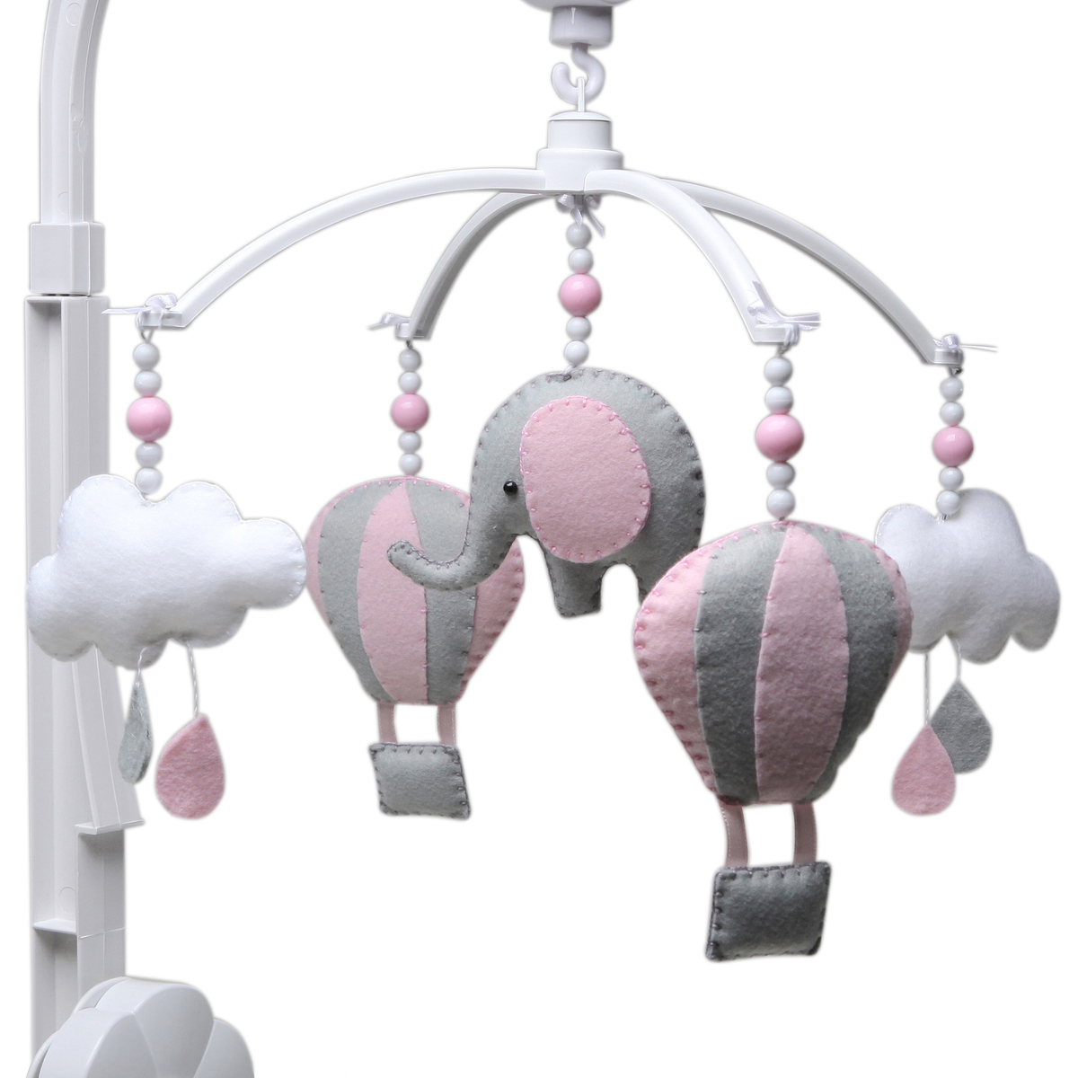 Móbile Musical Elefante Balão Rosa Quarto Bebê Infantil Menina