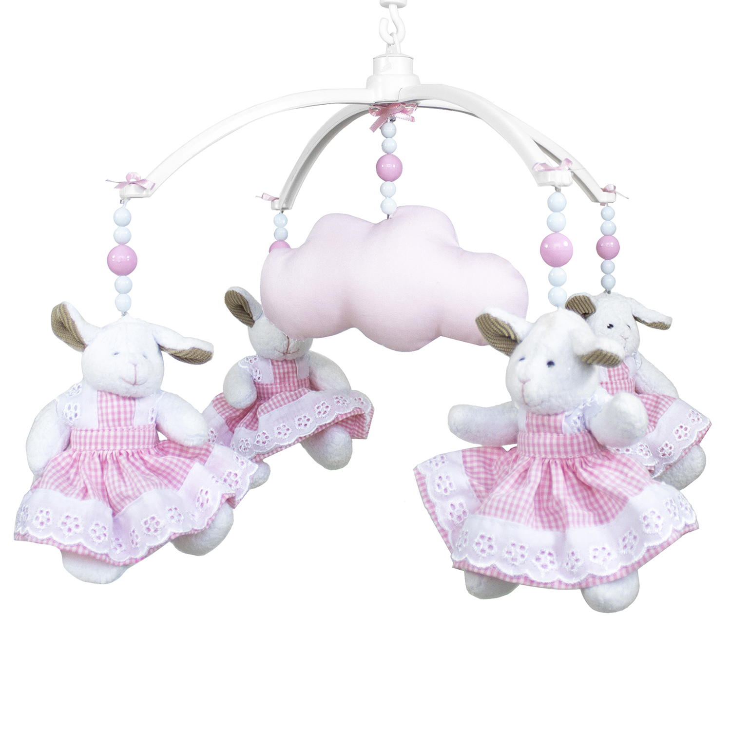 Móbile Musical Ovelha Rosa e Nuvem Quarto Bebê Infantil Menina