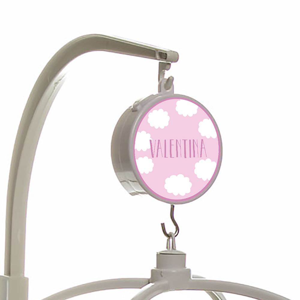 Móbile Musical Ovelha, Nuvens e Balão Rosa Quarto Bebê Infantil Menina