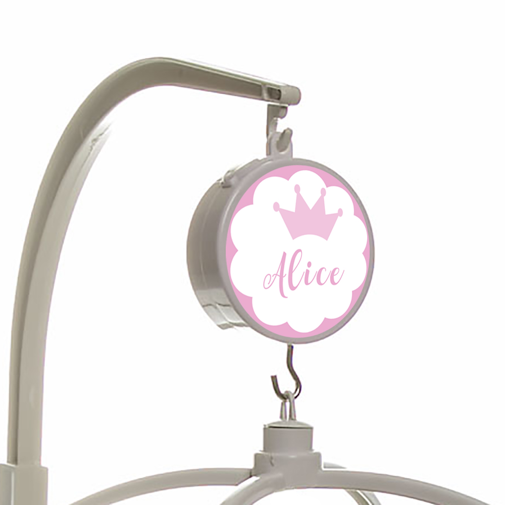 Móbile Musical Ursa Princesa Rosa e Coroa Dourada Quarto Bebê Infantil Menina