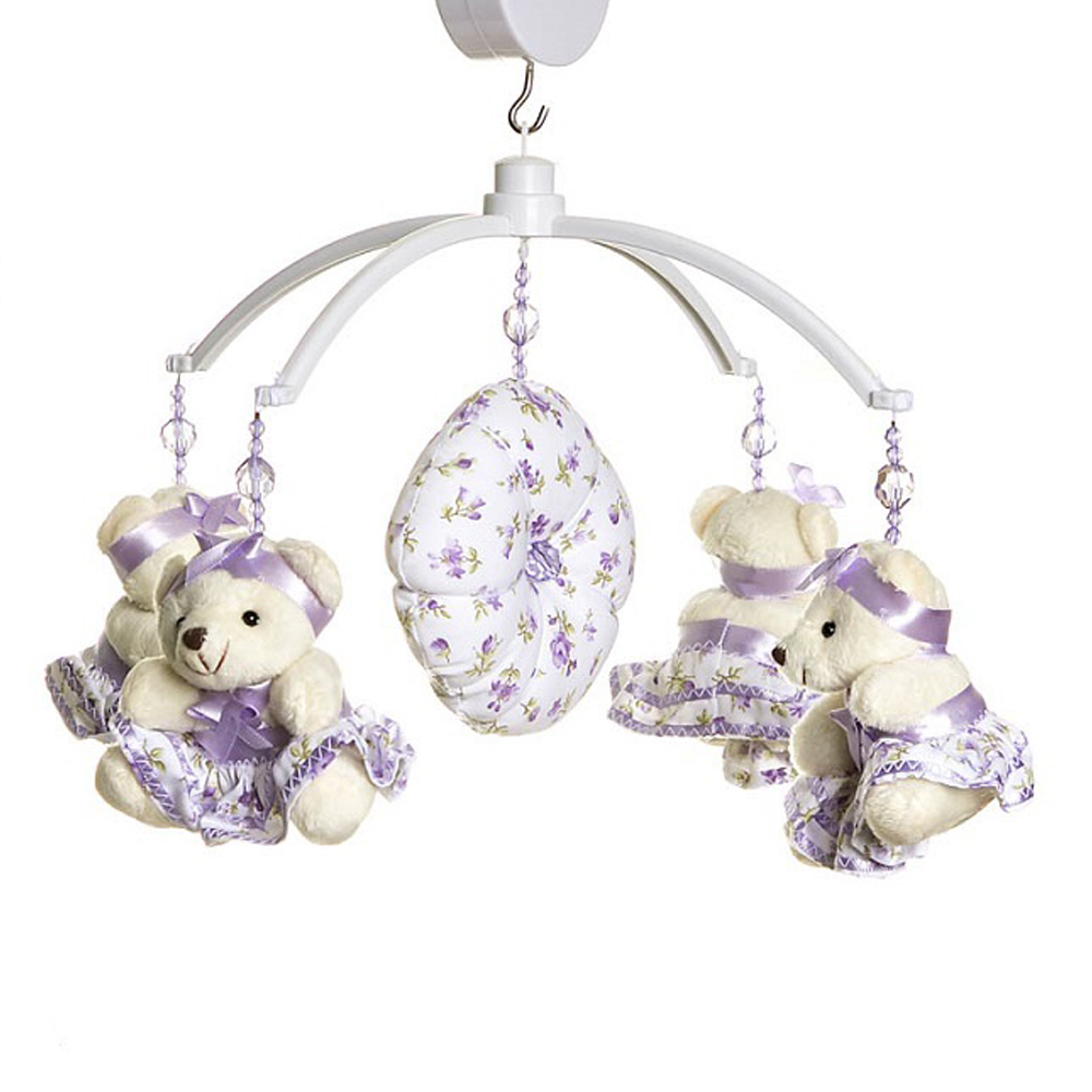 Móbile Musical Ursinha De Tiara Lilás Quarto Bebê Menina