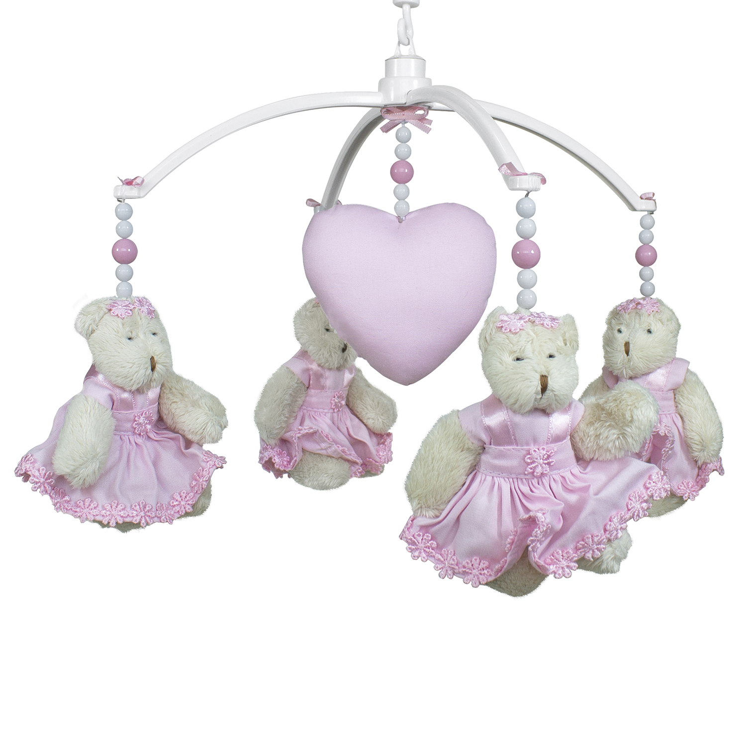 Móbile Musical Ursinha Flores Rosa e Coração Quarto Bebê Infantil Menina