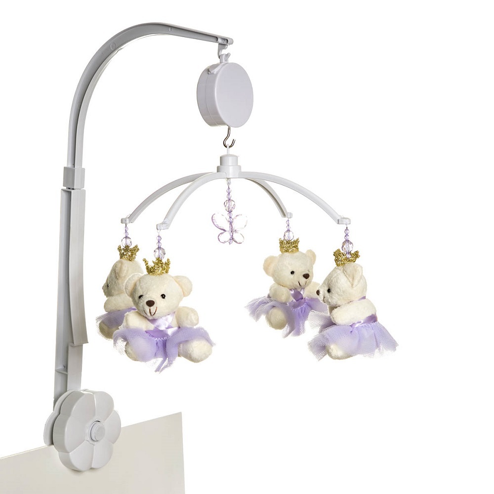 Móbile Musical Ursinha Princesa Lilás Quarto Bebê Menina