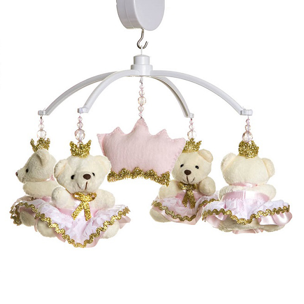 Móbile Musical Ursinha Princesa Rosa Quarto Bebê Menina